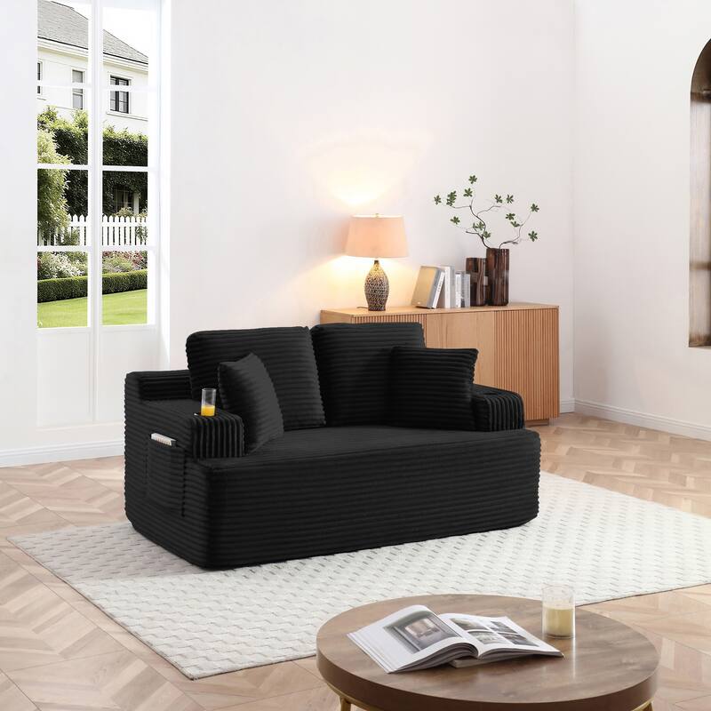 66.5'' Boneless Sofa Couch with 2 Pillows, 2 Seater Sofa Couch Upholstered Loveseat with Side Pocket