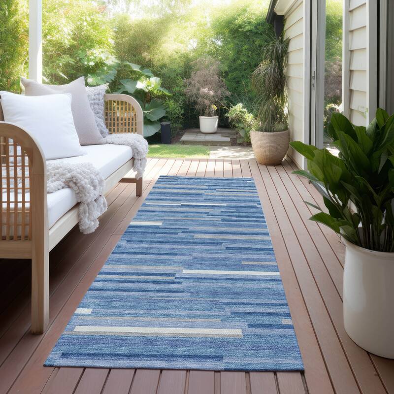 Machine Washable Indoor/ Outdoor Chantille Stripes Modern Rug - Sky - 2'3" x 7'6"