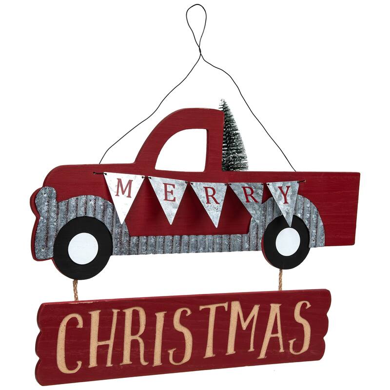 Merry Christmas Truck Hanging Wall Sign - 15.75"