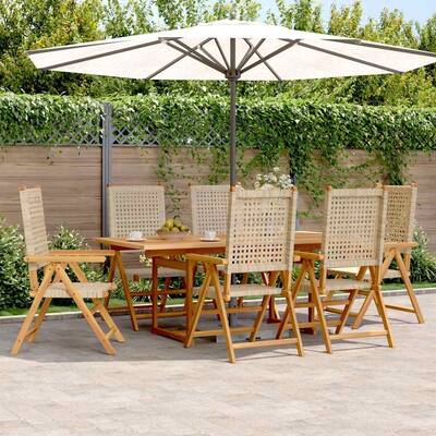 vidaXL Garden Dining Set Beige Solid Acacia wood, PE rattan Medium - 24.4 x 24.4 x 27.8