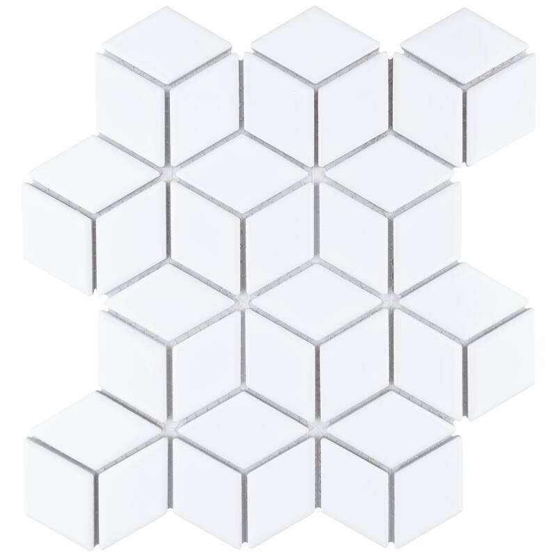 Merola Tile Hudson Rhombus Glossy White 10-1/4" x 11-3/4" Porcelain Mosaic Floor and Wall Tile