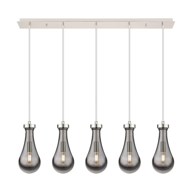 Innovations Lighting Owego - 5 Light 5" Cord Hung Linear Pendant - Polished Nickel/Light Smoke
