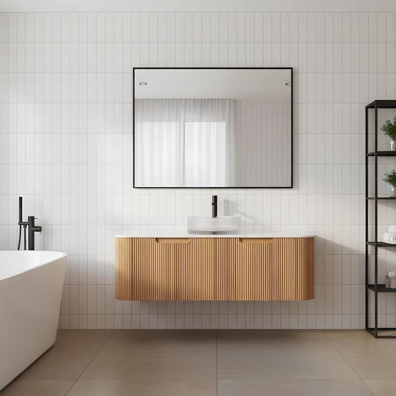 Floating Bathroom Vanity with Transparent Round Glass Basin