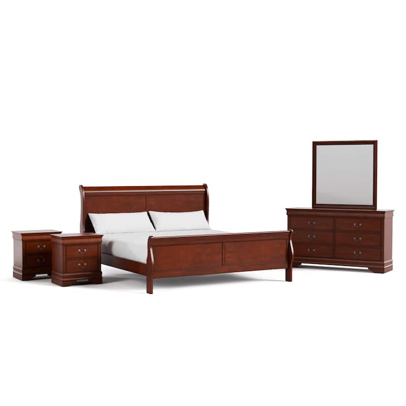 Furniture of America Devi Traditional Solid Wood 5-Piece Sleigh Bedroom Set