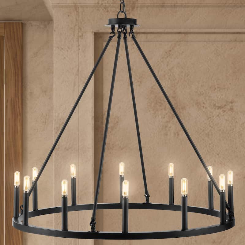 Gio Ring Iron Rustic Farmhouse LED Chandelier, by JONATHAN Y - 36"