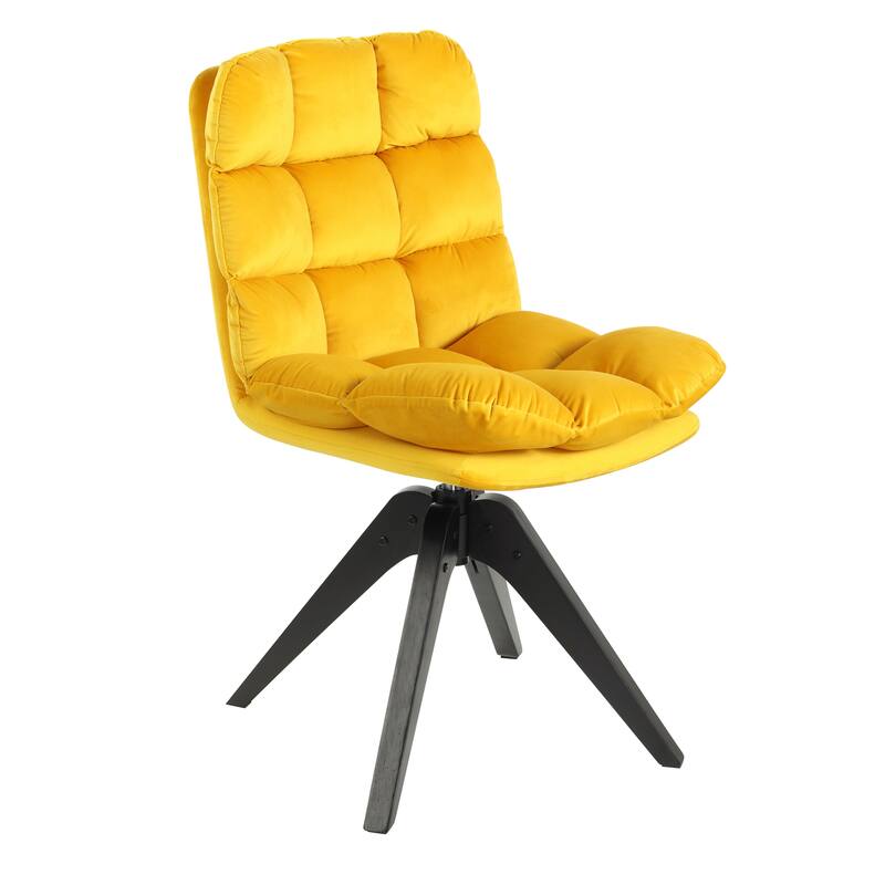 Art Leon Classical Swivel Office Accent Chair with Wood Legs - Walnut Finished Wood Legs - Yellow Flannelette Armless