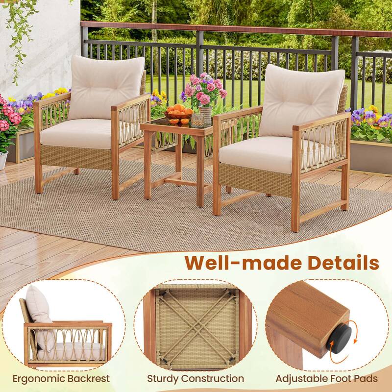 Costway 3 PCS Patio Furniture Set Outdoor PE Wicker Conversation - See Details
