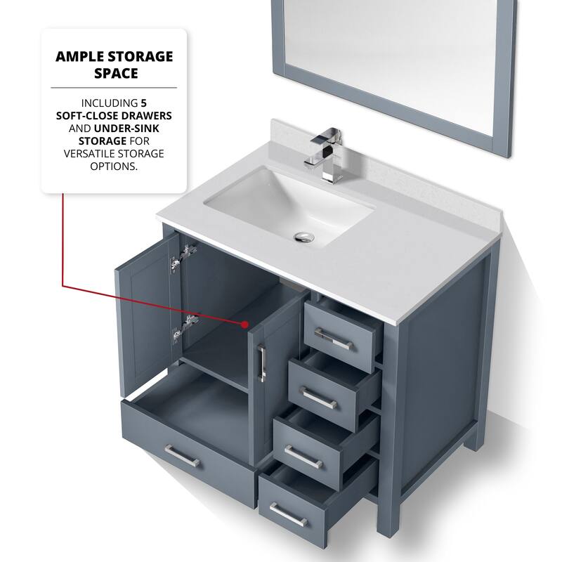 Jacques 36 in. Left Offset Dark Grey Bath Vanity & White Quartz Top