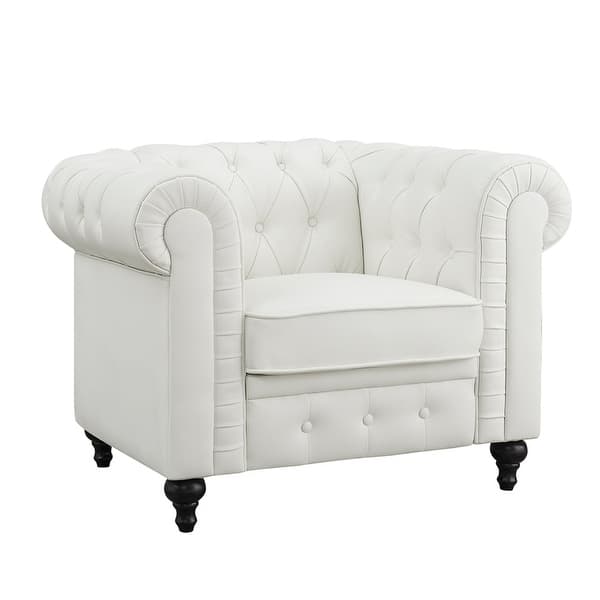 slide 2 of 38, Everett Chesterfield 3-Piece Sectional Sofa Set - Rolled Arms & Button Tufted Cushions (Available in Multiple Variations) White, Chair, PU