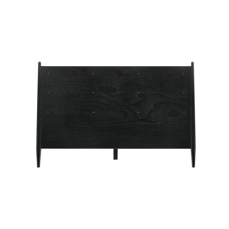 Artemio Black or Walnut Wood Queen Platform Bed Frame with Grey Upholstered Headboard