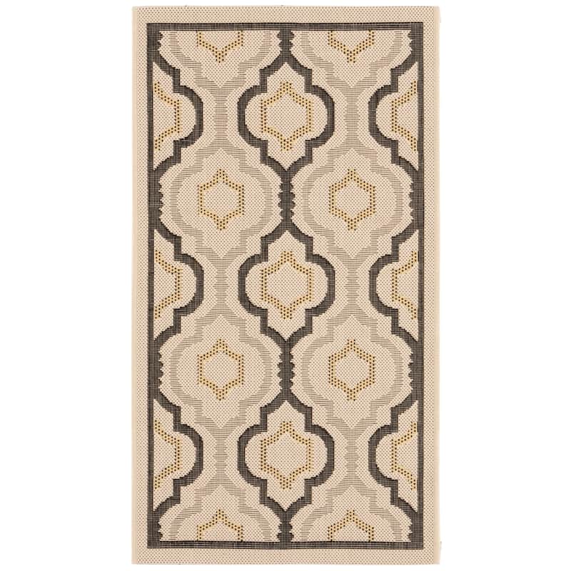 SAFAVIEH Courtyard Oyvor Indoor/ Outdoor Waterproof Patio Backyard Rug - 2' x 3'7" - Beige/Black