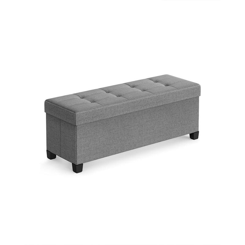 Fabric Upholstered 43" Wide Small Storage Ottoman with Wooden Legs and Tufted Lid