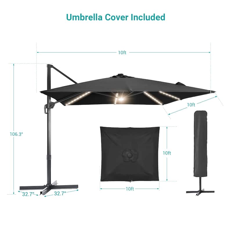 BONOSUKI 10x10FT LED Cantilever Patio Umbrella Angle Adjustment