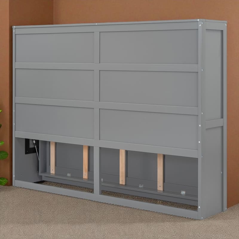 Full/Queen Size Murphy Wall Bed with Folding Cabinet, Piston Lift Mechanism, Slatted Base, Space-Saving Design