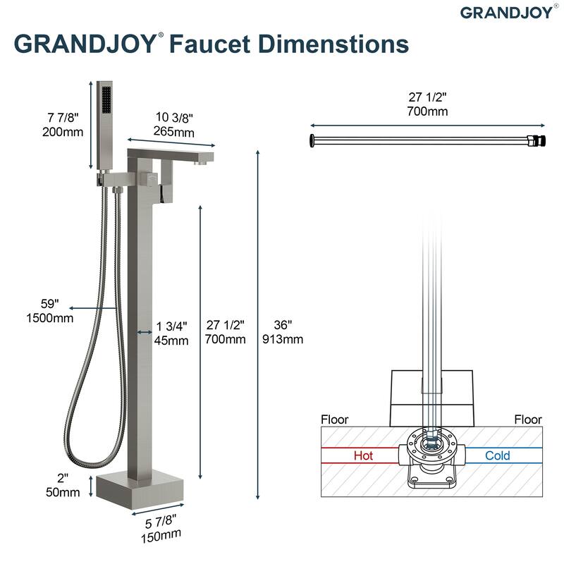 GRANDJOY 1-Handle Stylish Freestanding Tub Faucet with Hand Shower