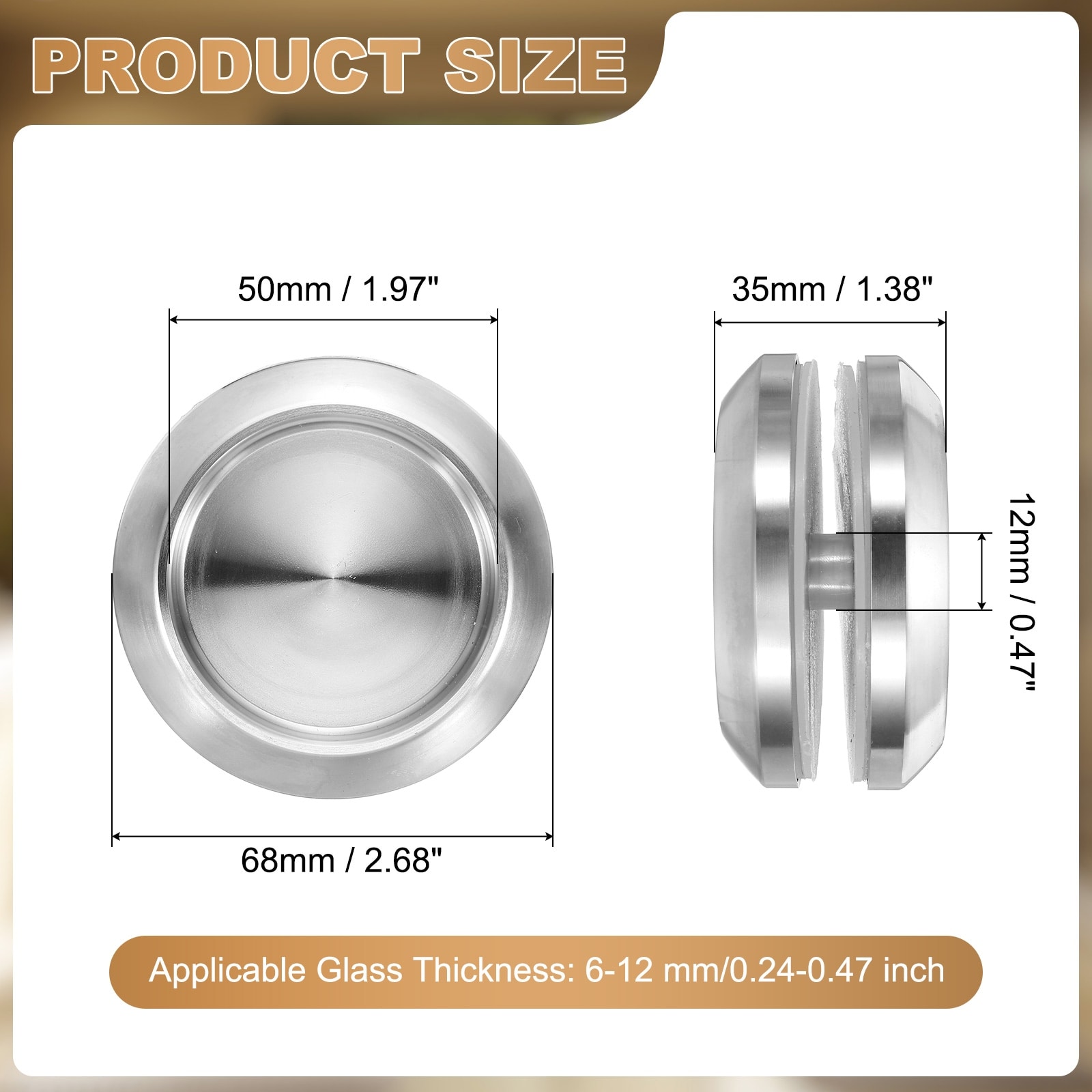 Round Glass Sliding Door Handles, Stainless Steel Back-to-Back Bathroom Handle Pull Knob with Screw for Shower - Medium