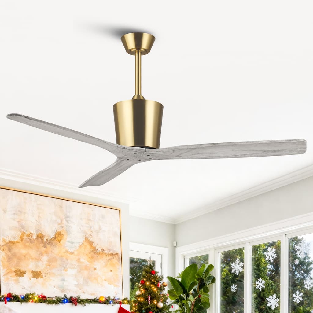 54" Farmhouse Solid Wood 3-Blade DC Reversible Ceiling Fan with Remote, No Light