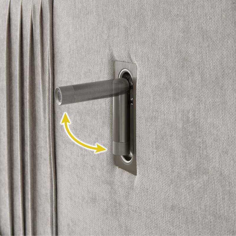 Roomfitters Queen Upholstered Chenille Platform Bed with Pleated Headboard and Built-In Bedside Tables, Solid Frame