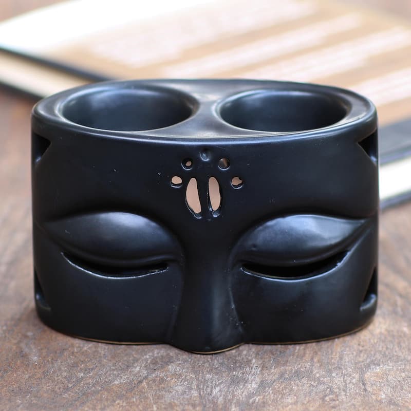 Novica Handmade Warming Buddha In Black Ceramic Oil Warmer