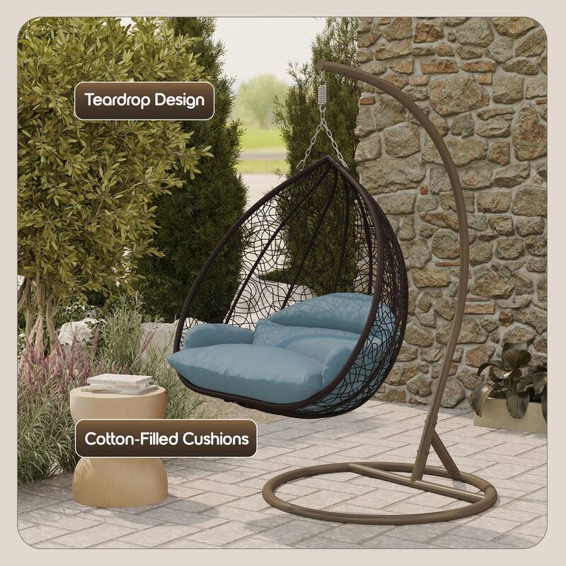 2-Person Egg Swing Chair in Brown Stainless Steel 2-Seater Porch Swing with Stand for Outdoor and Indoor - 77.95" Height