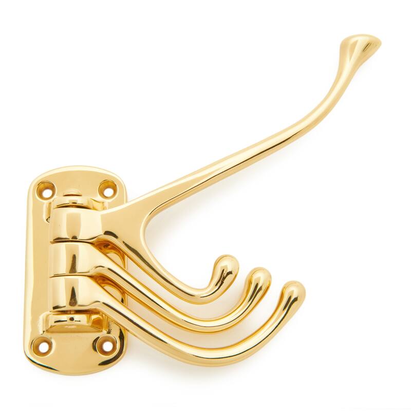 RK International 1-1/2 Inch Wide Quadruple Coat and Hat Hook - Polished Brass