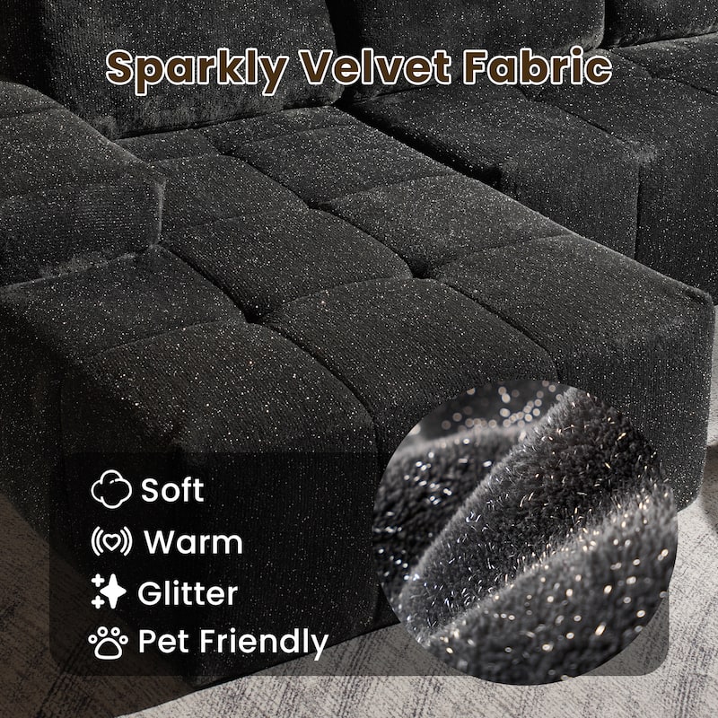 HOOOWOOO Modern Sparkly Velvet Fabric Chaise Sofa Couch
