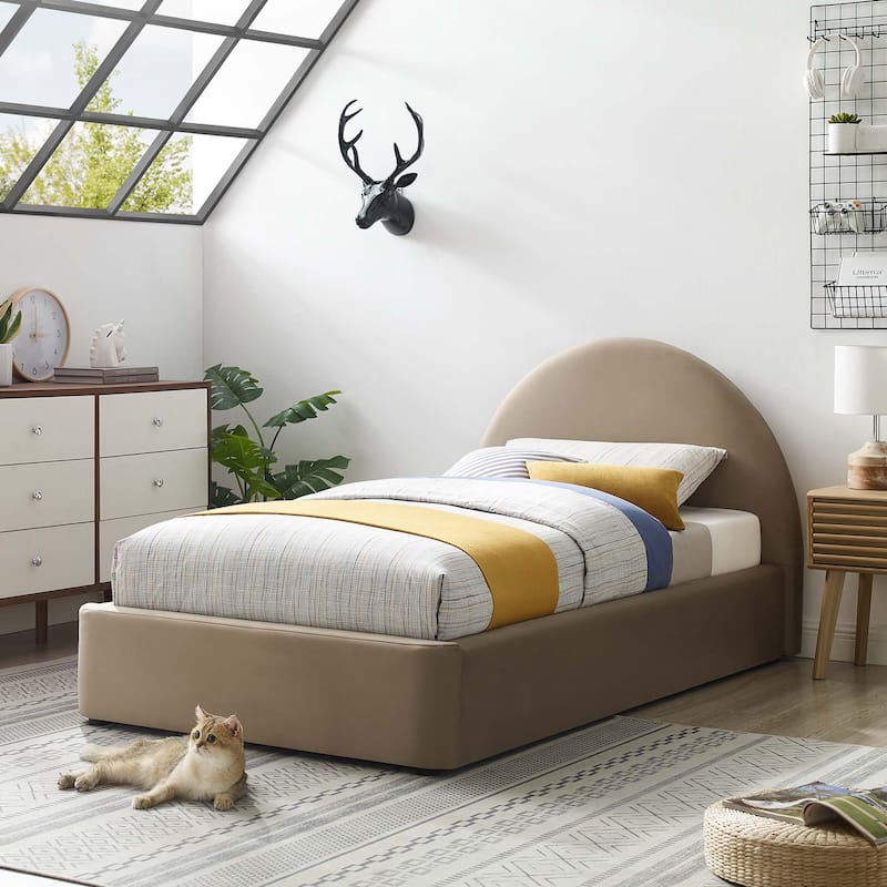 Resort Upholstered Fabric Arched Round Twin Platform Bed - Twin - Taupe