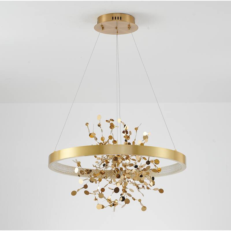 1-Light Gold Stainless Steel LED Chandelier With Confetti Interior
