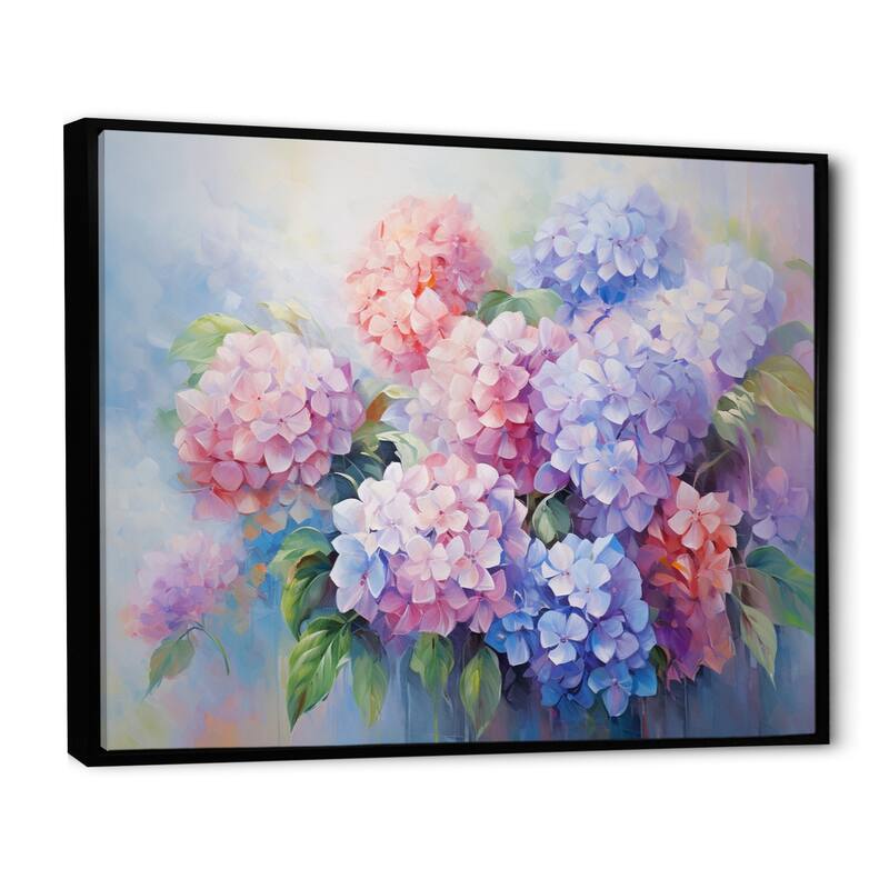 Designart "Purple Pink Hydrangea Romantic Impression" Floral Framed Wall Art Living Room