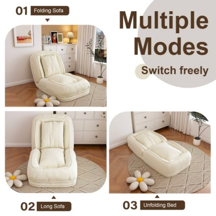 Upholstered Human & Dog Shared Sofa Bed, 5-Position Adjustable Foldable Lounger with Pillows