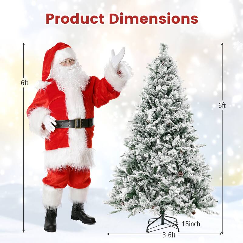 Gymax 4.5/6/7 FT Pre-Lit Artificial Christmas Tree Snow-Flocked Hinged
