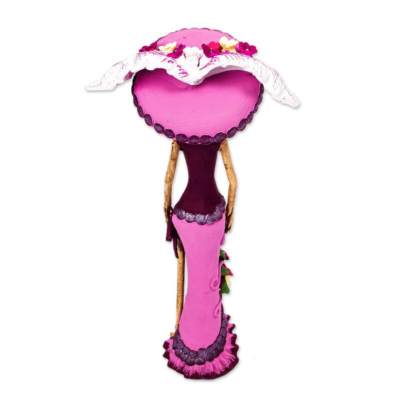 Novica Handmade La Catrina Violeta Ceramic Sculpture