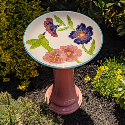24 Inch Tall Porcelain Pedestal birdbath - 16"x16"x24"