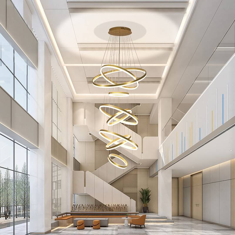 Modern 8 Ring Led Chandelier, Foyer Chandeliers, Large Chandeliers for High Ceilings
