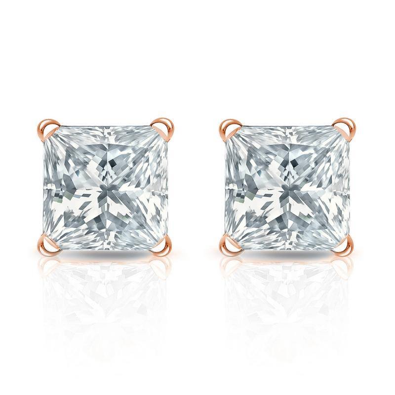 Auriya 14-karat Gold Lab Grown 1.80 carat TDW Princess Diamond Stud Earrings 4-Prong Martini Screw-back