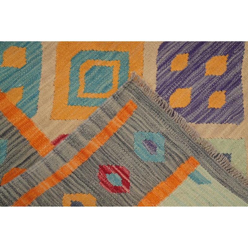 Hand Woven Oriental 100% Wool Carpet Southwestern Tribal Multi-Colored Kilim Area Rug - 7' 10'' X 5' 10''