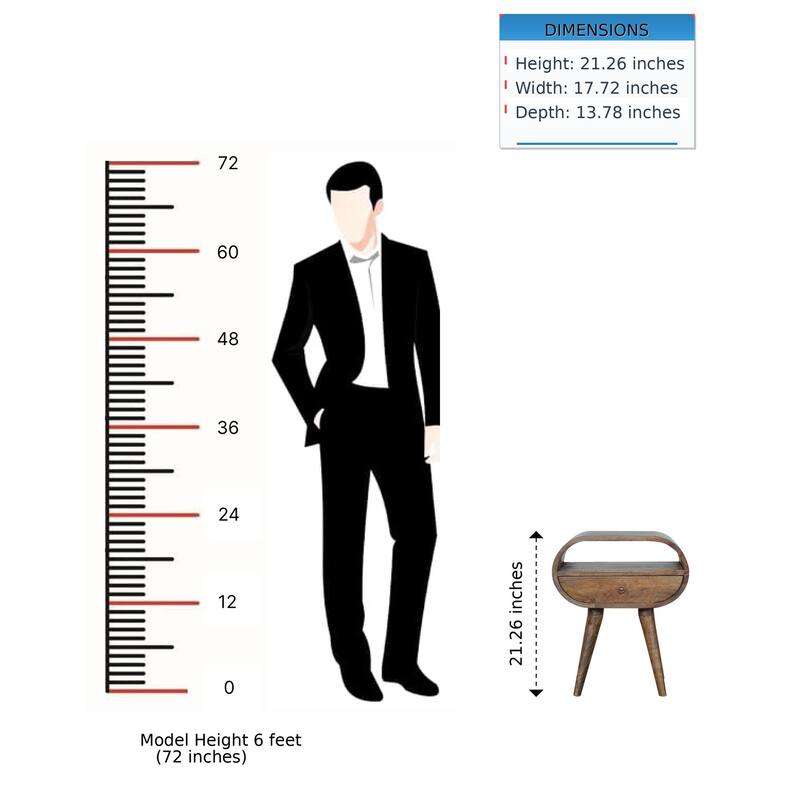 Solid Wood Grey Washed Circular Bedside