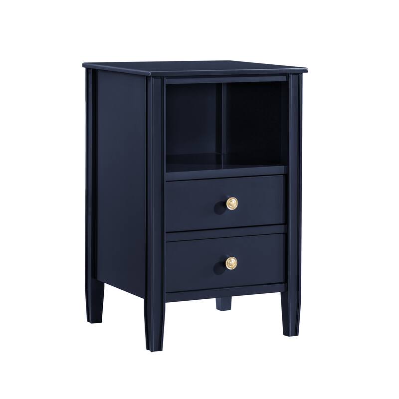 Modern Nightstand with 2 Drawers and Open Shelf Fluted Legs No Assembly