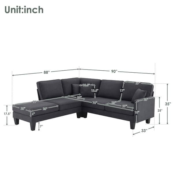L-Shape Minimalist Modern Sectional Sofa Couch Set with Chaise Lounge ...