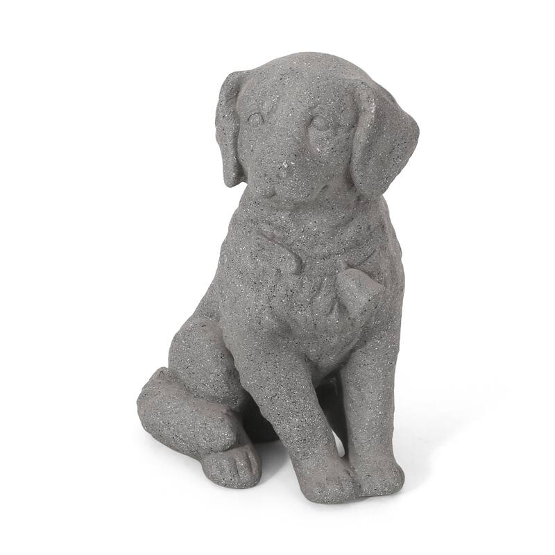 Roomfitters 15-Inch MGO Puppy Dog Garden Statue, Cast Stone Outdoor Sculpture in Lightweight Concrete, Stone Gray