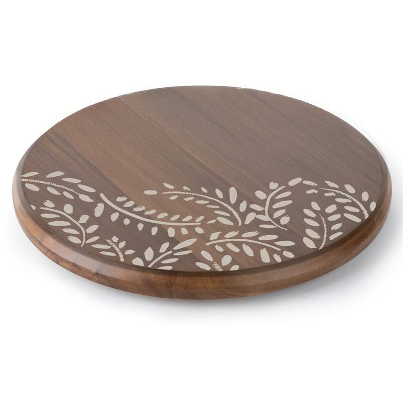 Vines Round Acacia Wood Lazy Susan Turntable 14" Diameter for Serving Kitchen Organization Condiment Caddy - Multi-Color