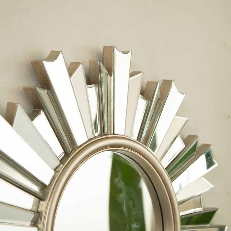 26" HenGis Mirror, Wall-mounted Sunburst-shaped PU Art Decorative Mirror, Suitable for Bathroom, Bedroom, Living Room