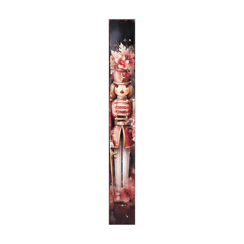 HomeRoots 72" Black And Pink Solid Wood Christmas Female Nutcracker Porch Sign