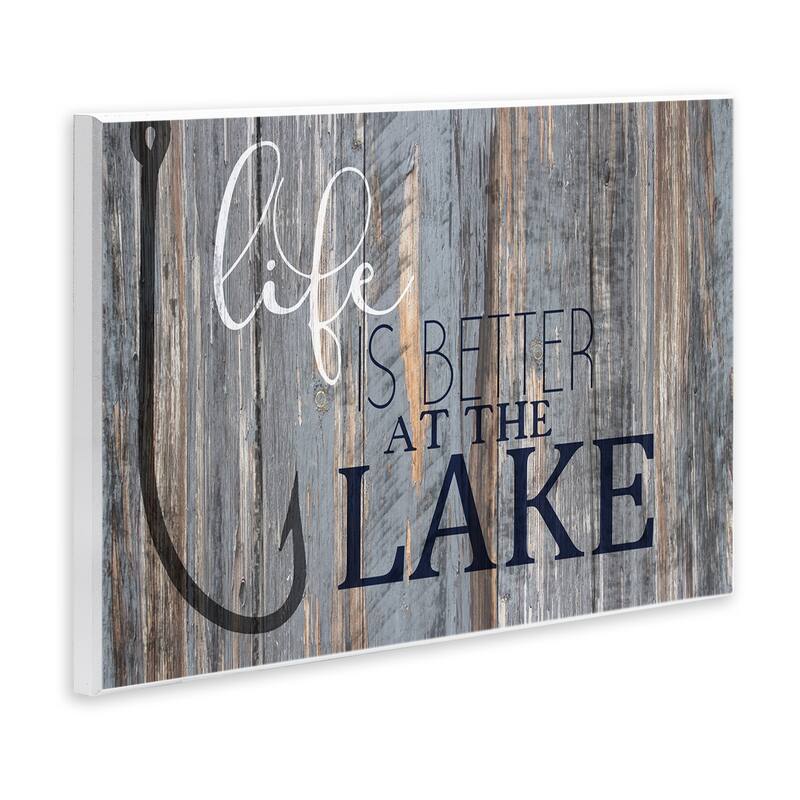 Stupell Life Better Lake Quote Fish Lakehouse Cabin Nautical Phrase Wood Wall Art