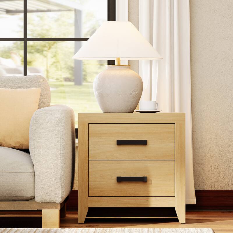 WAMPAT Farmhouse End Table with 2 Storage Drawers - Rustic Brown Accent Table for Bedroom & Living Room