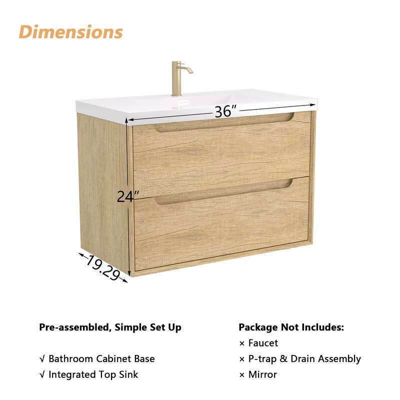 Prismis 36" 48" Wall-Mount Premium Bathroom Vanity with Integrated Sink