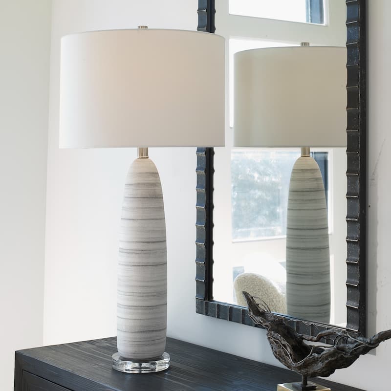 Bottled Ceramic Table Lamp with Drum Shade - 31.5" - Matte White