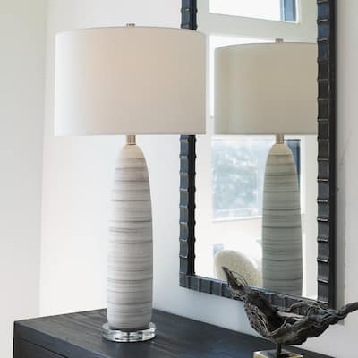 Bottled Ceramic Table Lamp with Drum Shade - 31.5" - Matte White