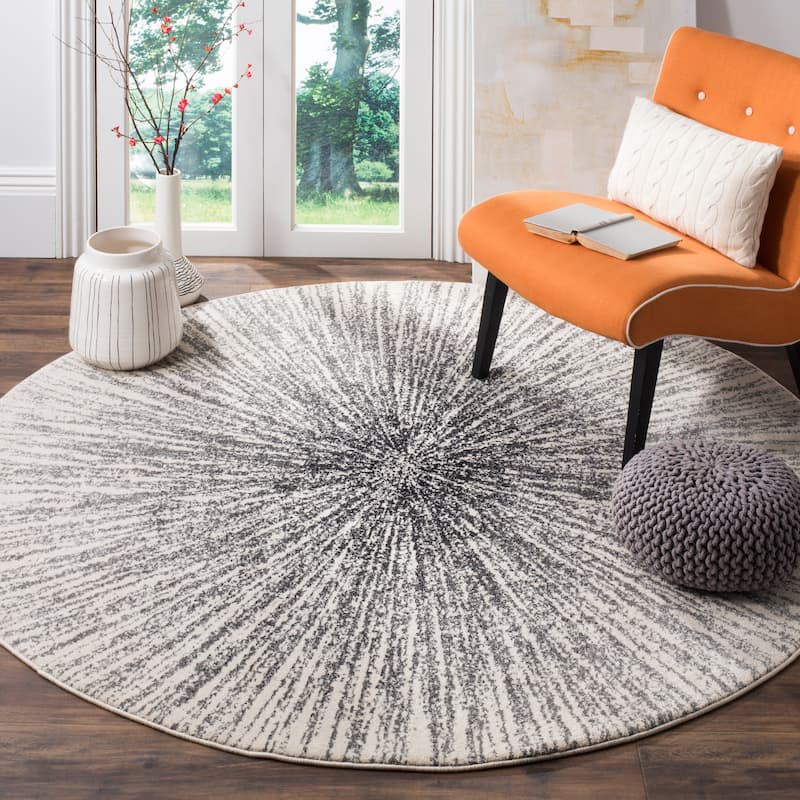 SAFAVIEH Evoke Coralee Abstract Boho Burst Rug - 3' Round - Black/Ivory