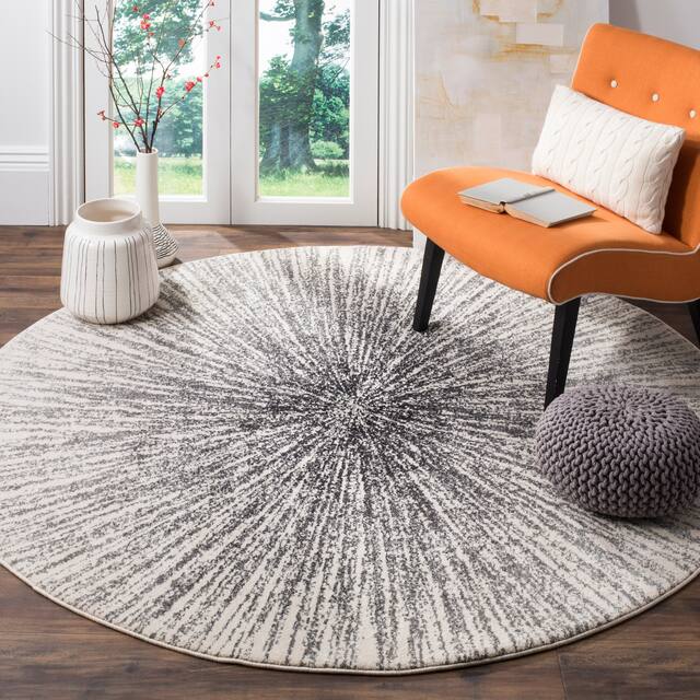 SAFAVIEH Evoke Juli Abstract Boho Burst Rug - 3' x 3' Round - Black/Ivory